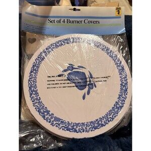 Corelle Coordinates Blue Hearts Tin Metal Burner Covers Set of 4 NIP RARE